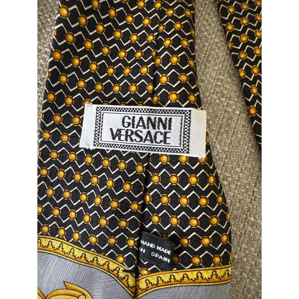 Vintage Gianni Versace 100%‎ Silk Tie Barocco Scroll & Geometric Honeycomb